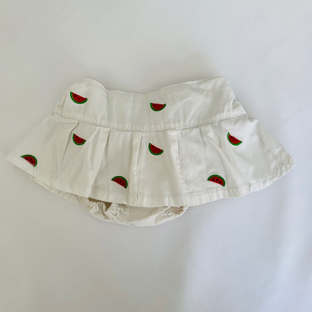 Gymboree Skirt Girls 12-18M White Watermelon Embroidered Pleated Fruitcore Party